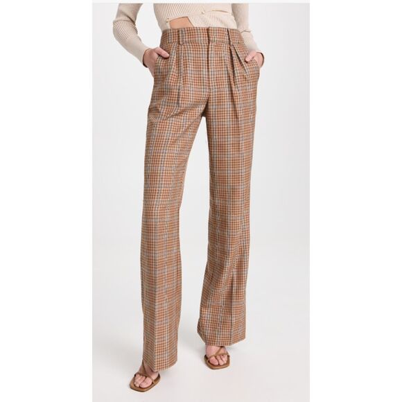 $249 PAIGE Avedon Plaid Wide Leg Trousers in Bronze Dust Multi - Picture 2 of 6